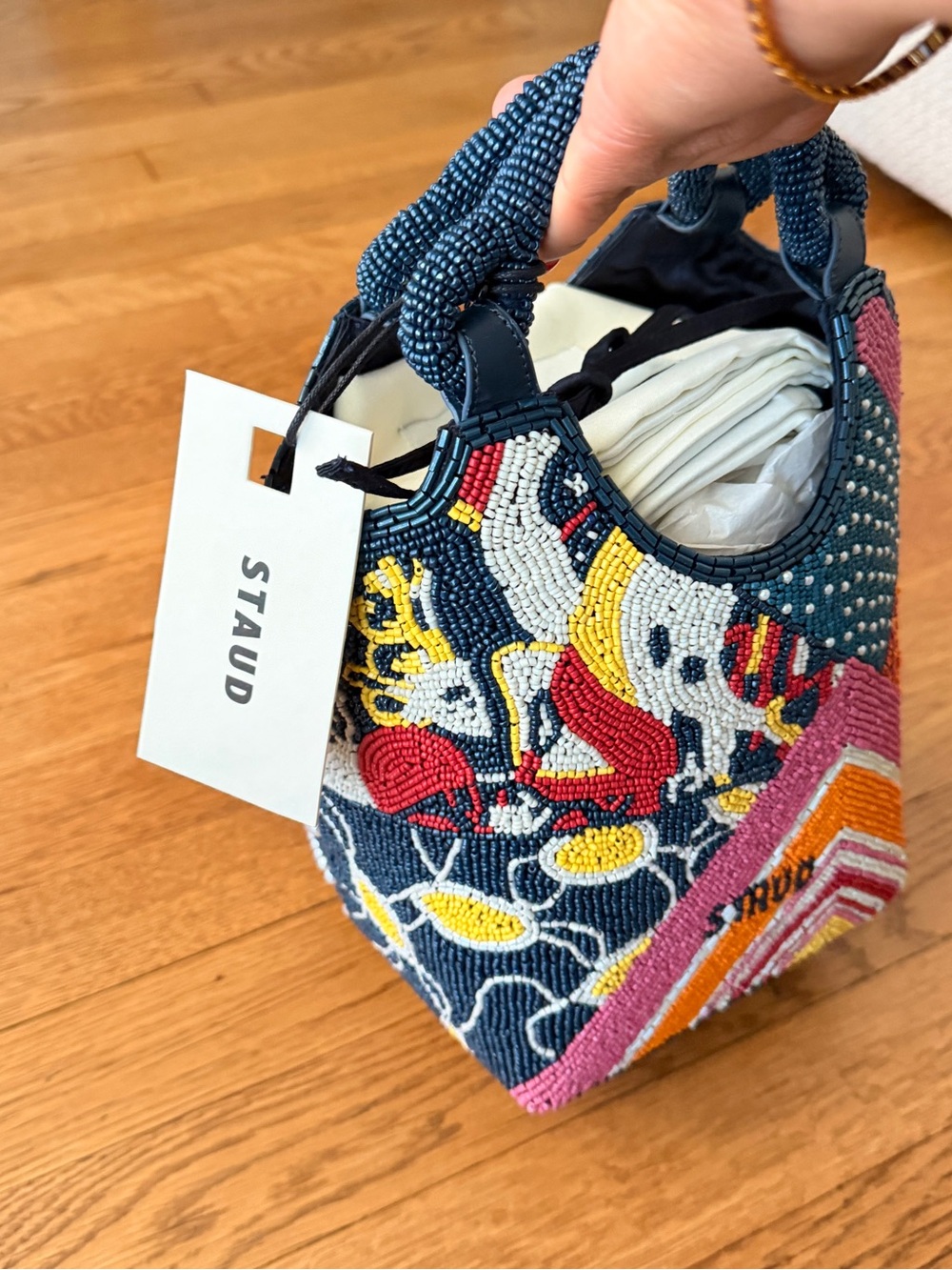 STAUD Beaded Cote Patchwork Foulard Bag - Picture 3 of 8
